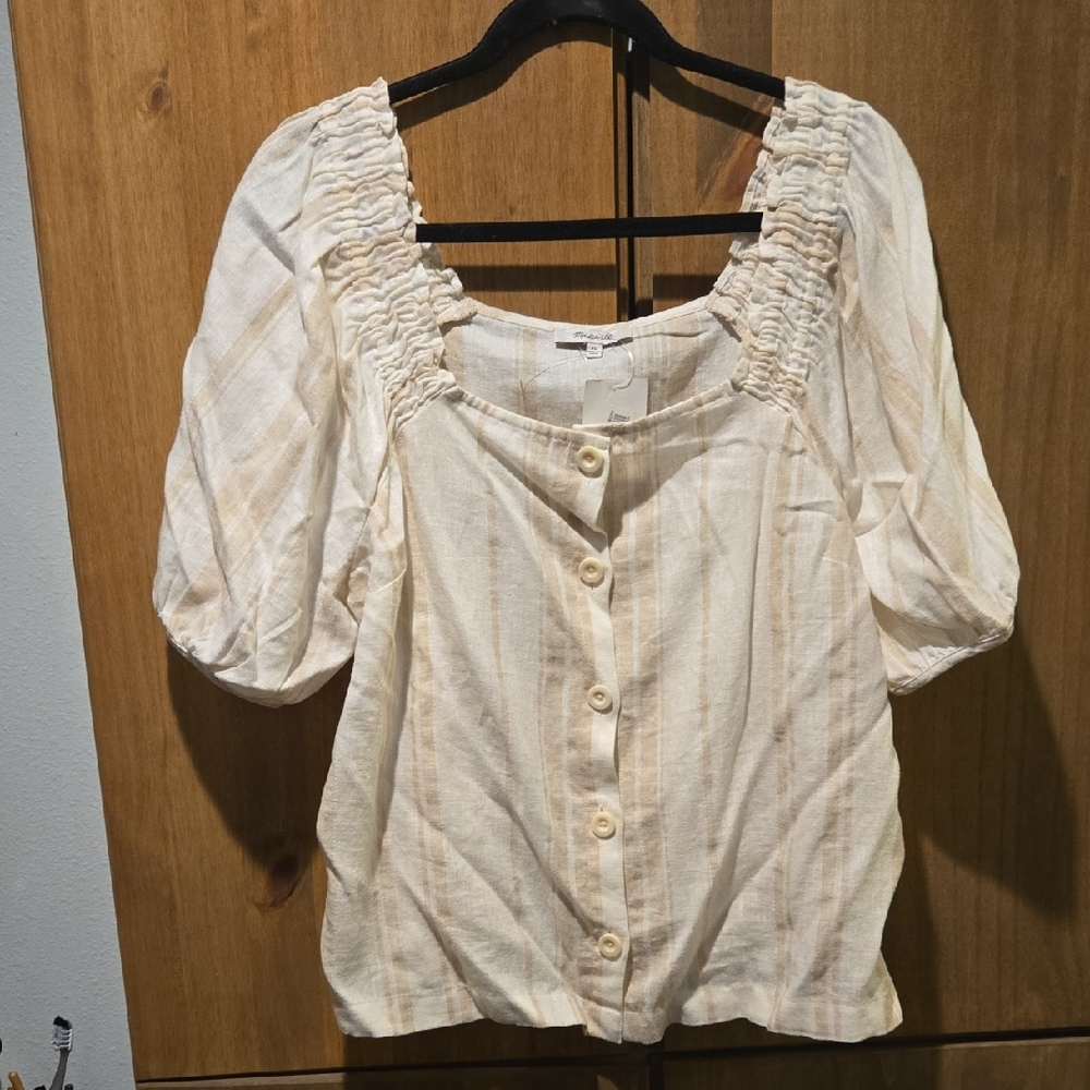 Madewell Cream Striped Button-Up Blouse